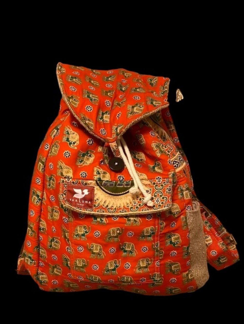 Taaluma Lg Dark Orange Elephant Thailand Inspired Printed Drawstring Backpack